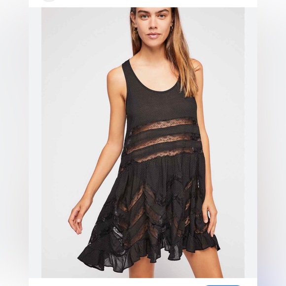 Free People Dresses & Skirts - 🌟 FREE PEOPLE Voile and Lace Trapeze Slip, Sz. L, Lace & Polka Dot Luxury 🌻